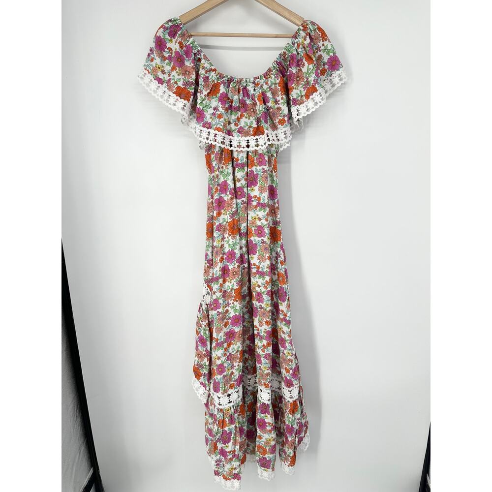 Miss June Rayan Off The Shoulder Floral Lace Ruffle Maxi Midi Dress Boho Pink - Picture 8 of 12